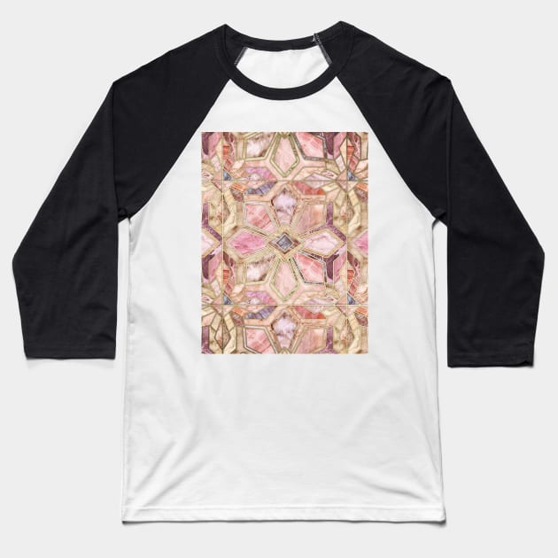 Geometric Gilded Stone Tiles in Blush Pink, Peach and Coral Baseball T-Shirt by micklyn